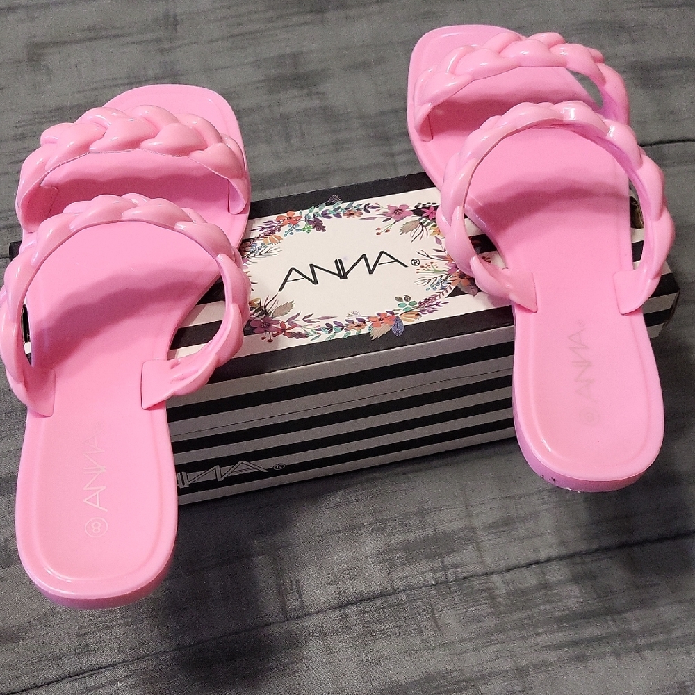 ANNA Braided Double-Strap Slide Sandals — Pink